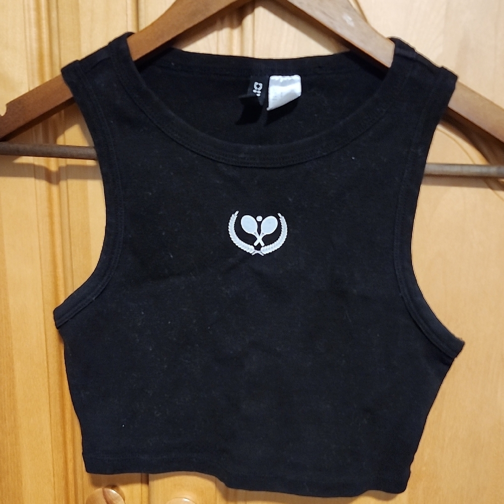 Tennis Black Crop Top with White Tag